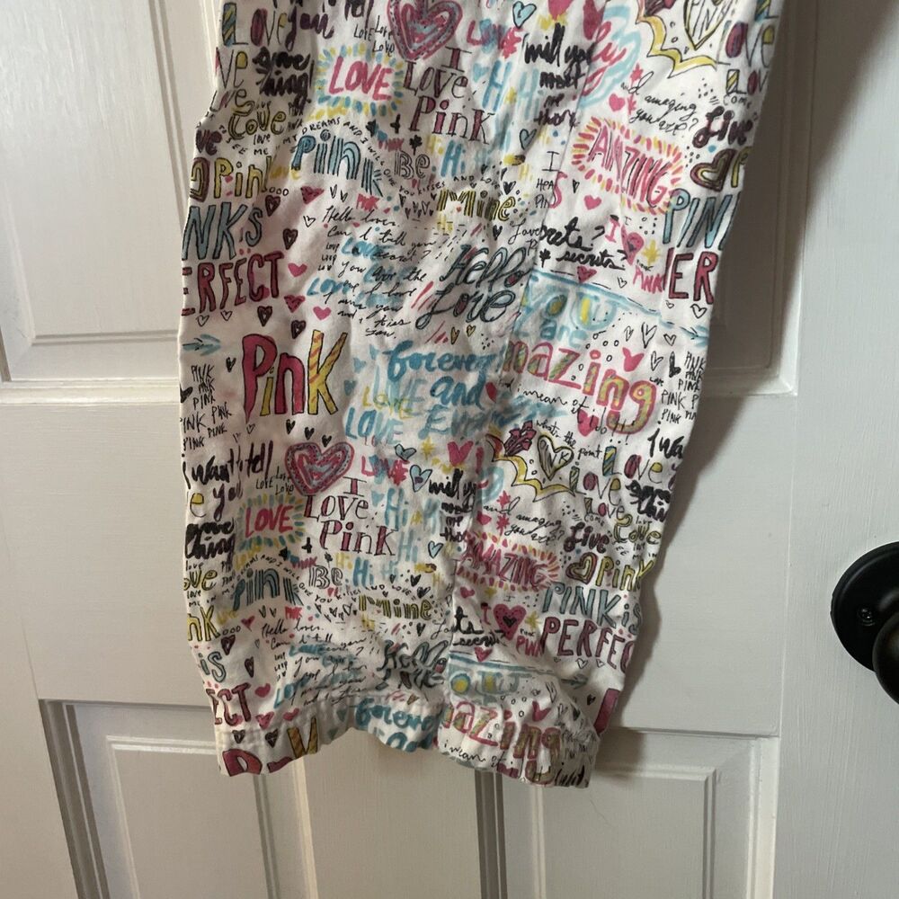 VTG Victoria's Secret PINK Doodle Graffiti Pajama Pants Lounge Y2K White Pink M - Picture 4 of 6